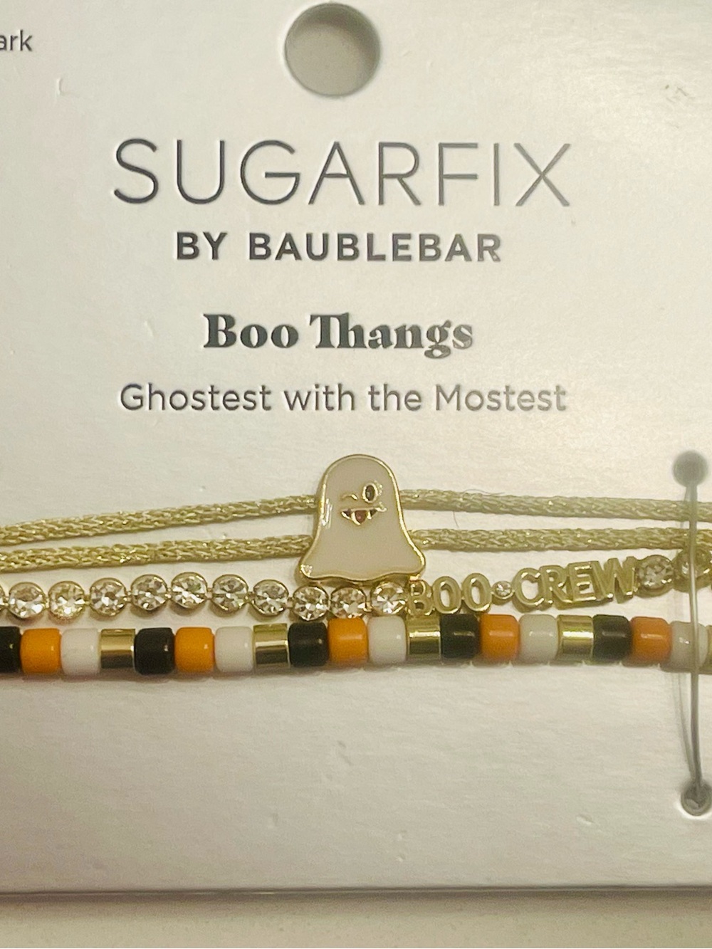 BaubleBar Gold Tone 'Boo Crew Ghost Bead Bracelet Set with Black,Orange,White